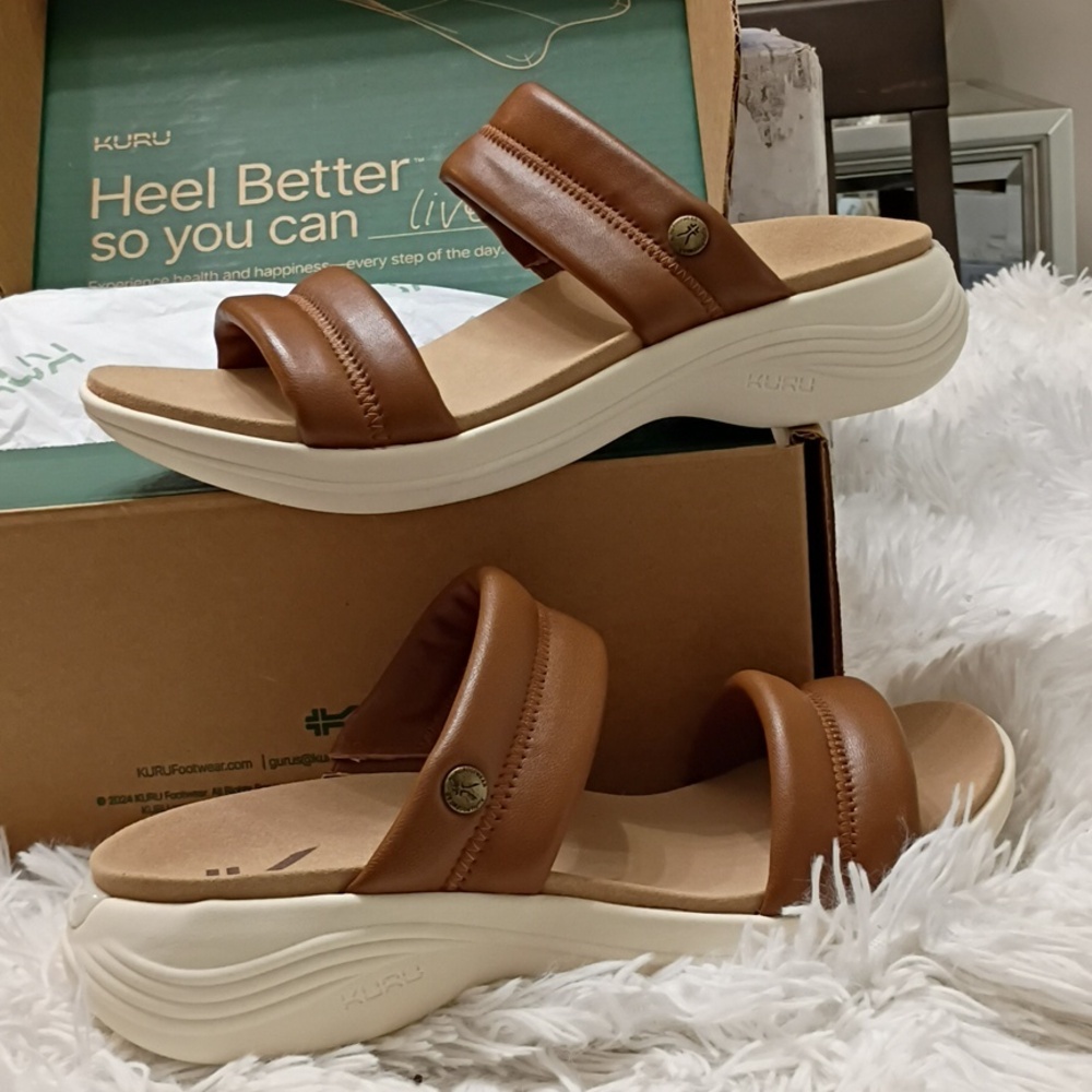 KURU Cloud Coda Mesa Brown Double Strap Sandals 6M Plantar Fascitis Support